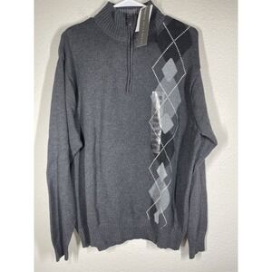 Oscar De La Renta Men's Sz XL Sweater New Black Argyle  1/4 Zip Long Sleeve